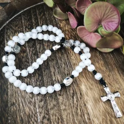 katholischer Rosenkranz, weiss,  Kreuzauswahl