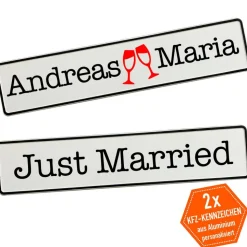 Kennzeichen Hochzeit mit Namen Deko Hochzeitsauto Hochzeitskennzeichen selbst gestalten Motiv Sekt