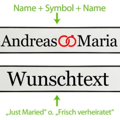 Kennzeichen Hochzeit mit Namen Deko Hochzeitsauto Hochzeitskennzeichen selbst gestalten Motiv Ringe