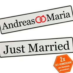 Kennzeichen Hochzeit mit Namen Deko Hochzeitsauto Hochzeitskennzeichen selbst gestalten Motiv Ringe