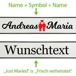 Kennzeichen Hochzeit mit Namen Deko Hochzeitsauto Hochzeitskennzeichen selbst gestalten Motiv Brautpaar