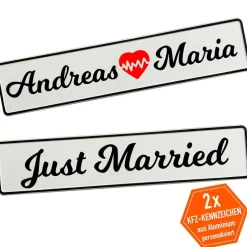 Kennzeichen Hochzeit mit Namen Deko Hochzeitsauto Hochzeitskennzeichen selbst gestalten Motiv Herzschlag