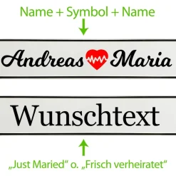 Kennzeichen Hochzeit mit Namen Deko Hochzeitsauto Hochzeitskennzeichen selbst gestalten Motiv Herzschlag