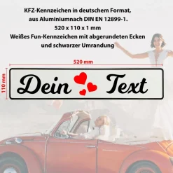 Kennzeichen Hochzeit mit Namen Deko Hochzeitsauto Hochzeitskennzeichen selbst gestalten Motiv Herz Pfeil