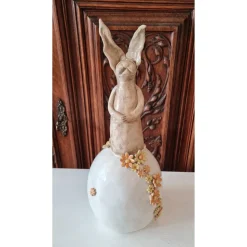 Keramik Hase auf Ei Handarbeit, Unikat 32 cm