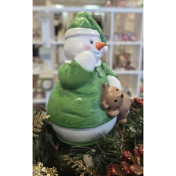 Keramik Schneemann mit Teddy - Weihnachtsdekoration -