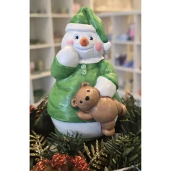 Keramik Schneemann mit Teddy - Weihnachtsdekoration -