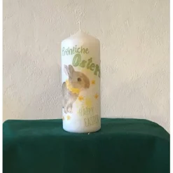 Kerze 13,5 cm weiß einzigartig  Geschenk  upcycling  Unikat - fröhliche Ostern