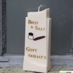 Kerze "Brot & Salz ..." zum Einzug - Formkerze aus Rapswachs, Geschenk zum Einzug, Einzugsgeschenk