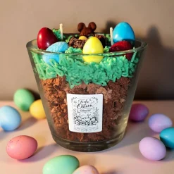 Kerze „Frohe Ostern – Osterwiese“ aus Sojawachs | Frühlingskerze mit langer Brenndauer