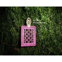 Kerze im Rahmen Pink Klöppelspitze Handarbeit Eigenentwurf