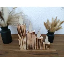 Kerzen aus Holz, rustikal geflammt, 4er-Set / Weihnachtsdeko / Holzdeko / Advent / Weihnachten