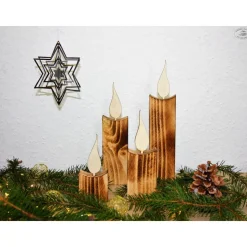 Kerzen aus Holz, rustikal geflammt, 4er-Set / Weihnachtsdeko / Holzdeko / Advent / Weihnachten