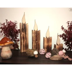 Kerzen aus Holz, rustikal geflammt, 4er-Set / Weihnachtsdeko / Holzdeko / Advent / Weihnachten