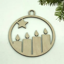 Kerzen mit Stern – Geschenkanhänger & Christbaumanhänger aus Holz, lasergeschnitten, Weihnachtsanhänger