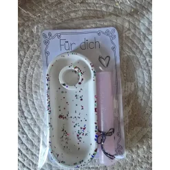 Kerzenhalter aus Raysin mit Konfetti-Effekt – Geschenkidee „Für dich“ mit Stabkerze