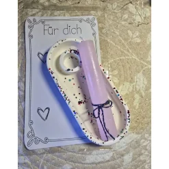 Kerzenhalter aus Raysin mit Konfetti-Effekt – Geschenkidee „Für dich“ mit Stabkerze