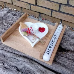 Kerzenset "Glückslicht" aus herzförmigem Kerzenhalter und Stabkerze als Geschenk für verschiedene Anlässe