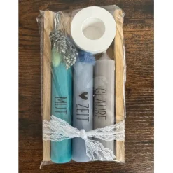 Kerzenset mit Botschaft – 3 Stabkerzen im Holzhalter – Geschenkidee für viele Anlässe