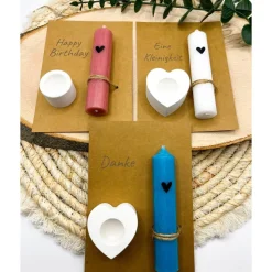 Kerzenset mit Karte |  Kleines Geschenk | Mitbringsel | Kleinigkeit | bunte Kerzen | Kerze 10cm
