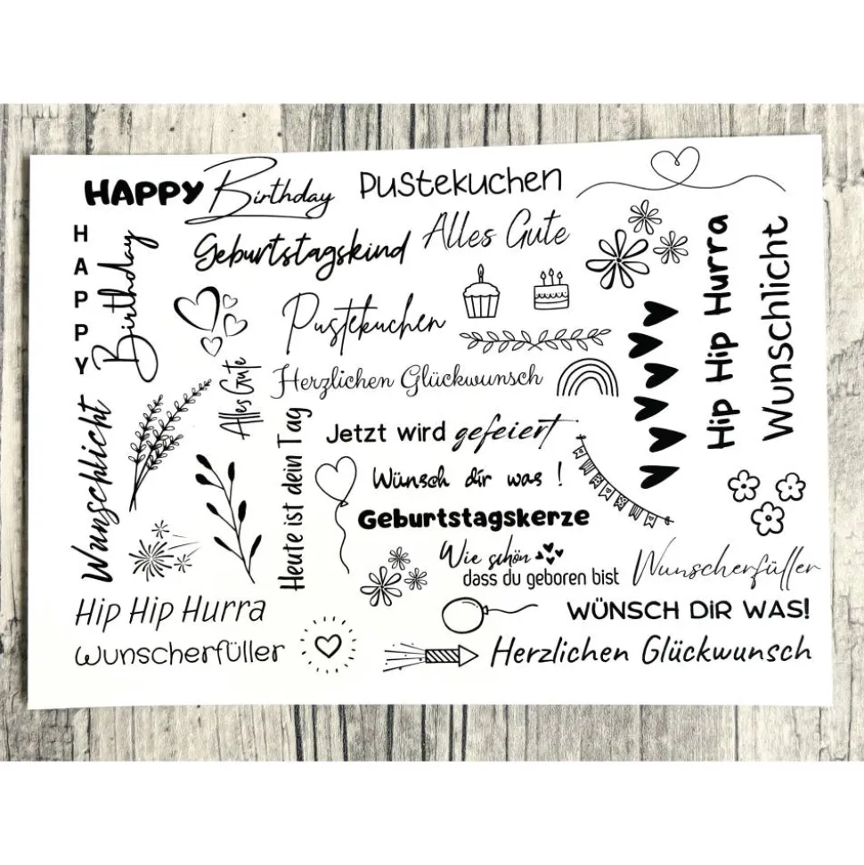 Kerzentattoo GEBURTSTAG, weiß o. schwarz, A5, Wasserschiebefolie, Kerzenfolie, Kerzensticker, Happy Birthday