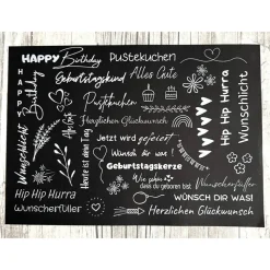 Kerzentattoo GEBURTSTAG, weiß o. schwarz, A5, Wasserschiebefolie, Kerzenfolie, Kerzensticker, Happy Birthday