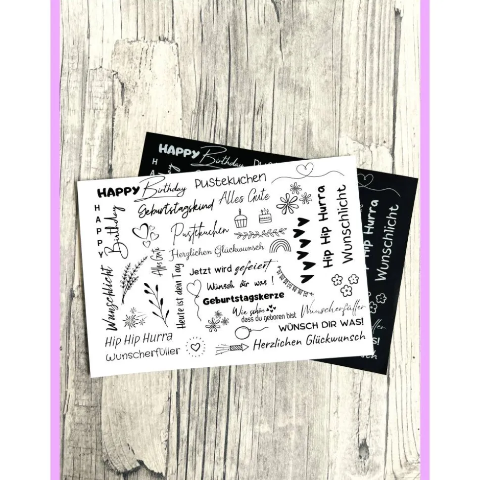 Kerzentattoo GEBURTSTAG, weiß o. schwarz, A5, Wasserschiebefolie, Kerzenfolie, Kerzensticker, Happy Birthday