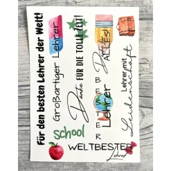 Kerzentattoo LEHRER/IN, A6, Wasserschiebefolie, Kerzenfolie, Kerzensticker, Schule