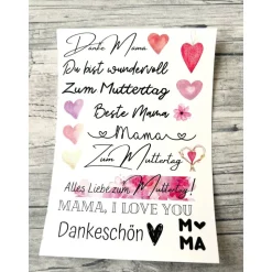 Kerzentattoo MUTTERTAG, A6, Wasserschiebefolie, Kerzenfolie, Kerzensticker, Tattoofolie, Kerzen beschriften, Mutti, Mama
