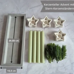Kerzenteller Advent Kerzenständer in Sternform mit vier Stabkerzen mit Tannenzweigen