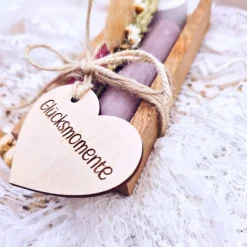 Kerzenverpackung Holz | Glücksmomente | Geschenkset Kerze | Kleinigkeit zum Geburtstag  |  Kerzen Klötzchen | kleines Mi