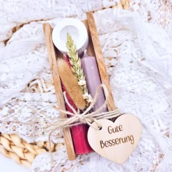 Kerzenverpackung Holz | Gute Besserung| Geschenkset Kerze | Kerzenständer und Kerze  |  Aufmunterung Geschenk | Genesung