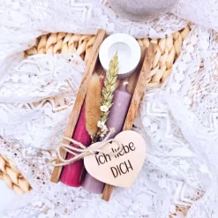 Kerzenverpackung Holz | Kerzen Geschenk Wohndeko | Geschenkset Gesburtstag | Geschenk Freundschaft | Kerzen Klötzchen |