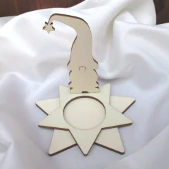 Kerzen-Wichtel Kuno mit Teelicht-Stern, Steckset aus Holz