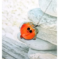 Kette, Silberkette, Künstlerperle, Anhänger, Glas Kürbis, Kürbis Anhänger