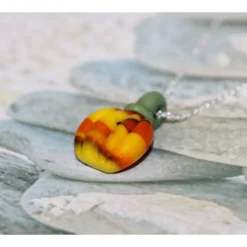 Kette, Silberkette, Künstlerperle, Anhänger, Glas Kürbis, Kürbis Anhänger