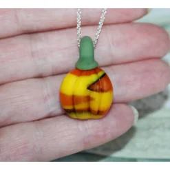 Kette, Silberkette, Künstlerperle, Anhänger, Glas Kürbis, Kürbis Anhänger