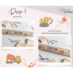 Kinder Meterstab Baustelle personalisiert – Mini-Bauherr & Handwerker | 4 Motive | Geschenkidee