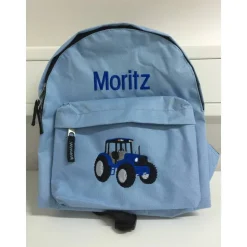 Kinder Rucksack + Motiv Blauer Traktor ( Nr. 95 ) + Name