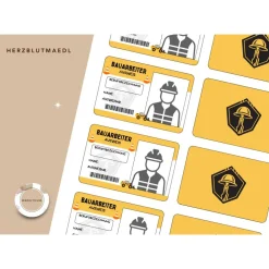 Kinderausweis Bauarbeiter für Kindergeburtstag Baustellenparty - Tolles Accessoire für kleine Bauarbeiter - Bastelvorlag