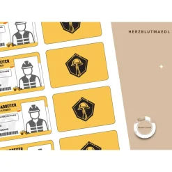 Kinderausweis Bauarbeiter für Kindergeburtstag Baustellenparty - Tolles Accessoire für kleine Bauarbeiter - Bastelvorlag