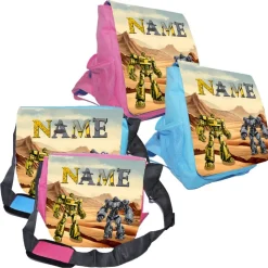 Kindergarten Rucksack oder Tasche Motiv Roboter mit Name personalisierbar / Blau / Rosa