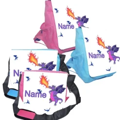 Kindergarten Rucksack oder Tasche Motiv lila Drache mit Name / personalisierbar / Blau / Rosa