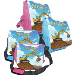 Kindergarten Rucksack oder Tasche Motiv Bagger mit Name / personalisierbar / Blau / Rosa