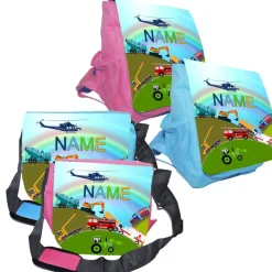 Kindergarten Rucksack oder Tasche Motiv Fahrzeuge mit Name personalisierbar / Blau / Rosa