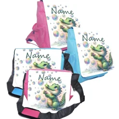 Kindergarten Rucksack oder Tasche Motiv Krokodil mit Name / personalisierbar / Blau / Rosa