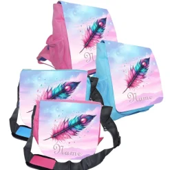 Kindergarten Rucksack oder Tasche Motiv Feder mit Name / personalisierbar / Blau / Rosa