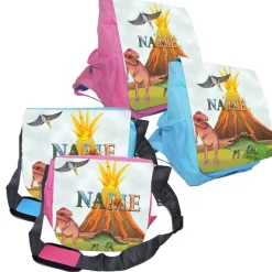 Kindergarten Rucksack oder Tasche Motiv Dino mit Name / personalisierbar / Blau / Rosa