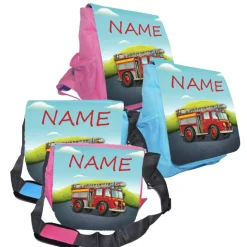 Kindergarten Rucksack oder Tasche Motiv Feuerwehr mit Name / personalisierbar / Blau / Rosa