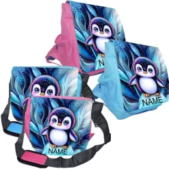 Kindergarten Rucksack oder Tasche Motiv Pinguin mit Name / personalisierbar / Blau / Rosa